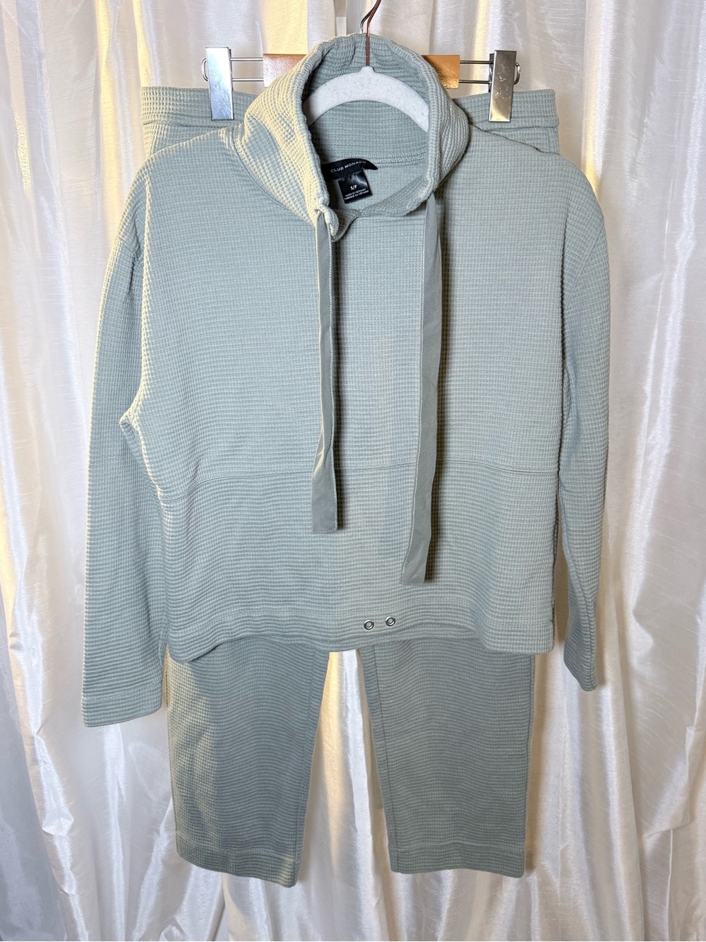 Club Monaco Light Sage Waffle-Knit Crewneck and jogger set